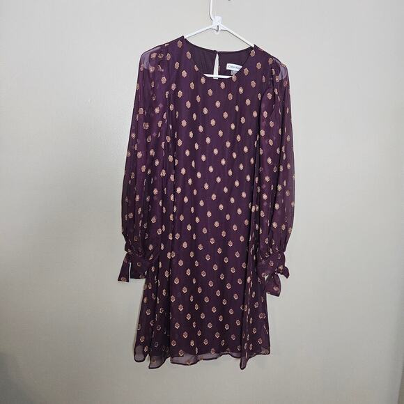 NWT Calvin Klein Shift Dress Sz 8 Aubergine Gold - Picture 2 of 15